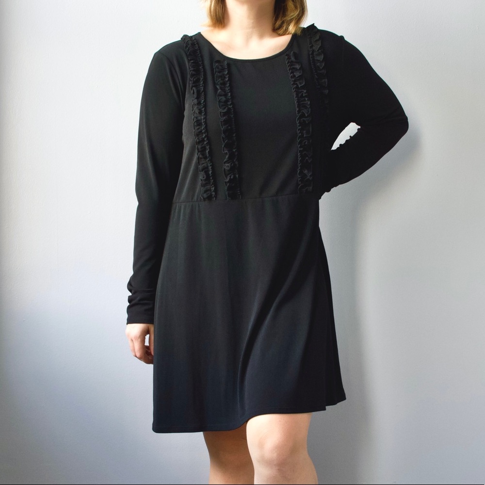 BCBG Black A-Line Mini Dress with Ruffle Detail